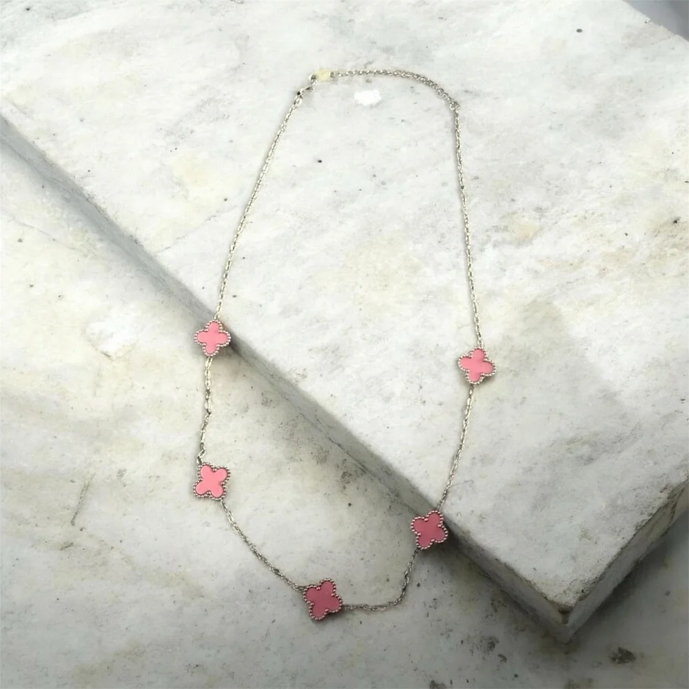 Pink Clover Station Necklace - Women's Jewelry